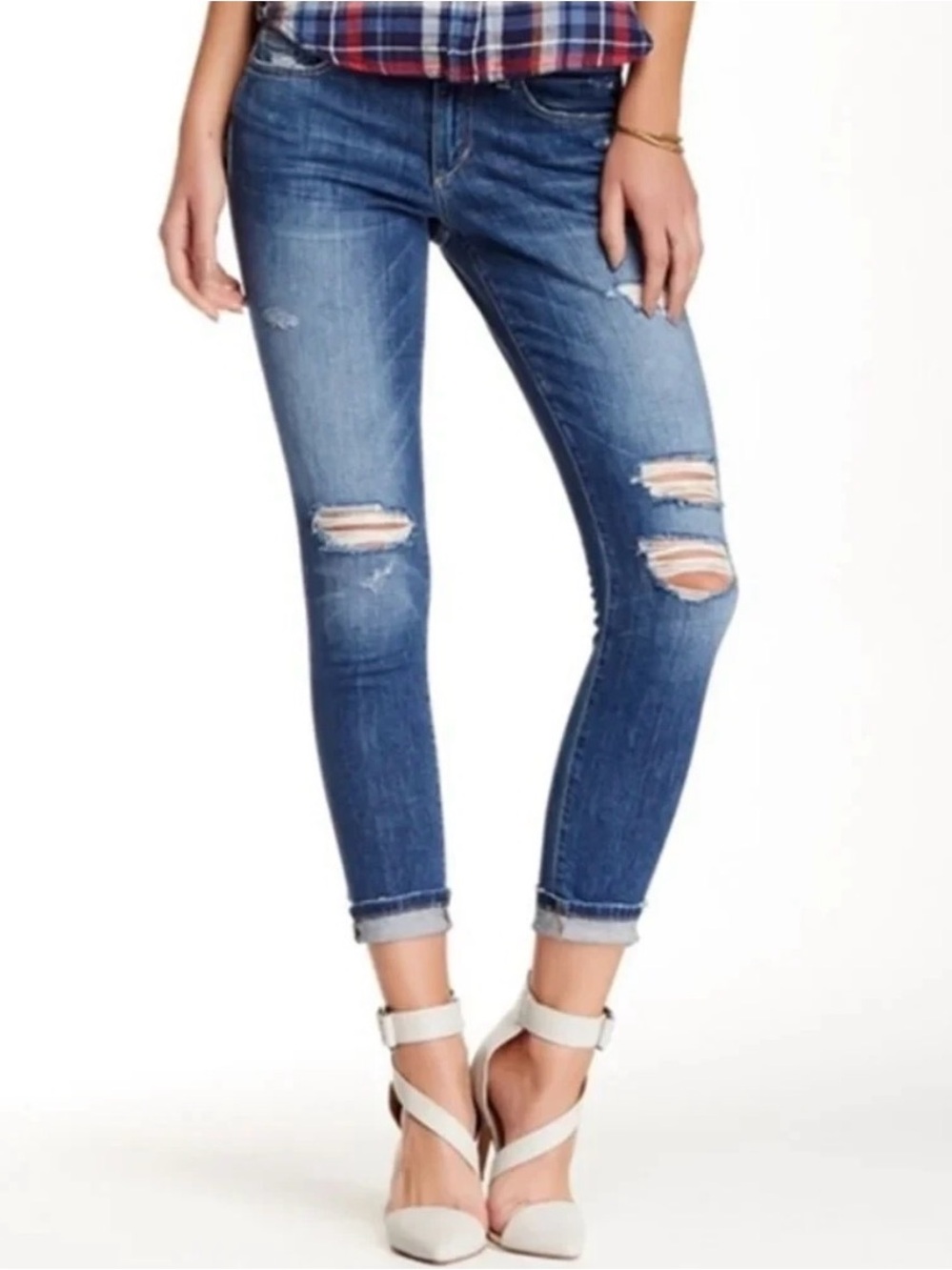 JOE’S Mid Rise Waist‎ Destroyed Ripped & Frayed Keagan Skinny Ankle Jeans Sz 28